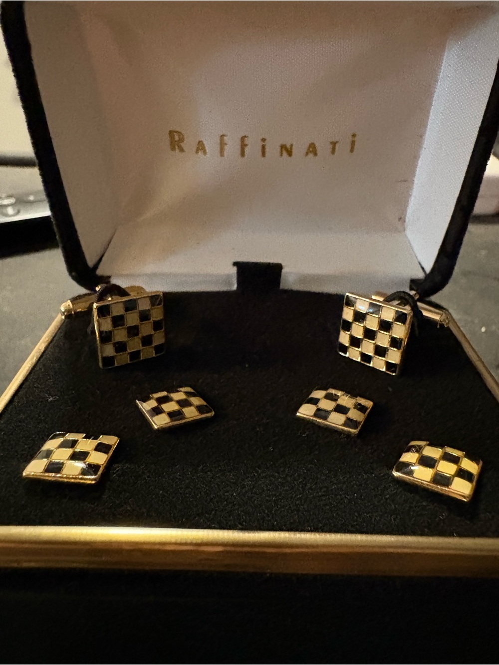 Vintage Raffinati Enamel Checkerboard Cufflink Set